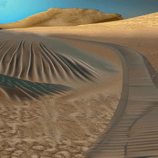AI generated: a desert landscape with a path to oasis