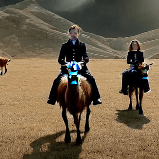 AI generated: sharp, highly detailed, film from a 2 0 1 9 sci fi 8 k movie, set in 1 8 6 0, the Trump family ridin...