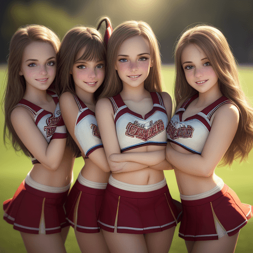 AI generated:  half body photo of 4 smiling cheerleaders, 4girls, four girls, detailed eyes, sharp pupils, realist...