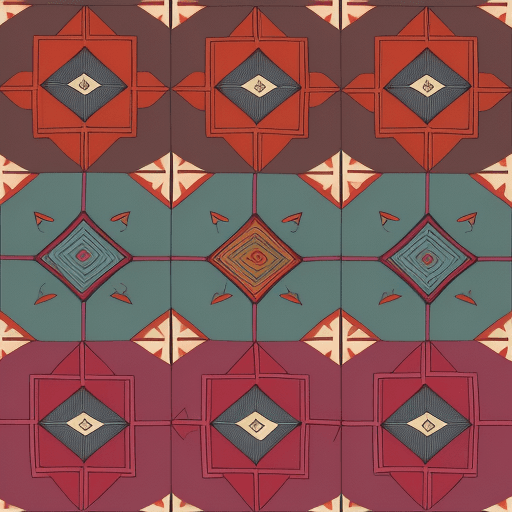 AI generated: Fabric pattern with indigenous guna mola design that has geometric figures of different colors