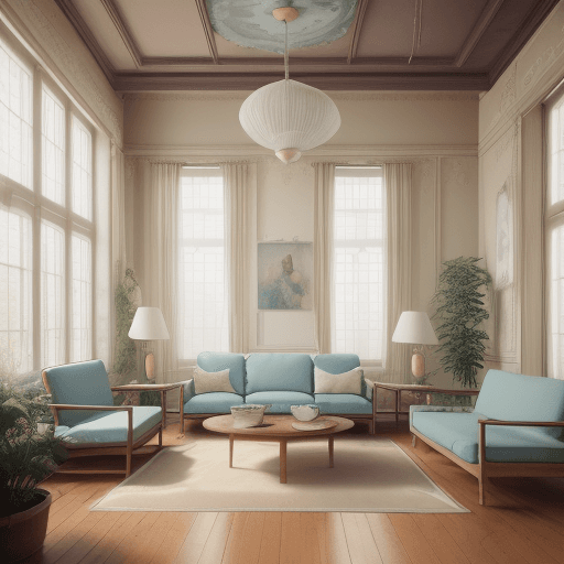 AI generated: High resolution photography interior design, dreamy sunken living room conversation pit, wooden floo...