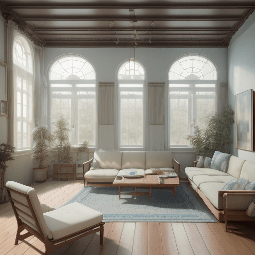 AI generated: High resolution photography interior design, dreamy sunken living room conversation pit, wooden floo...