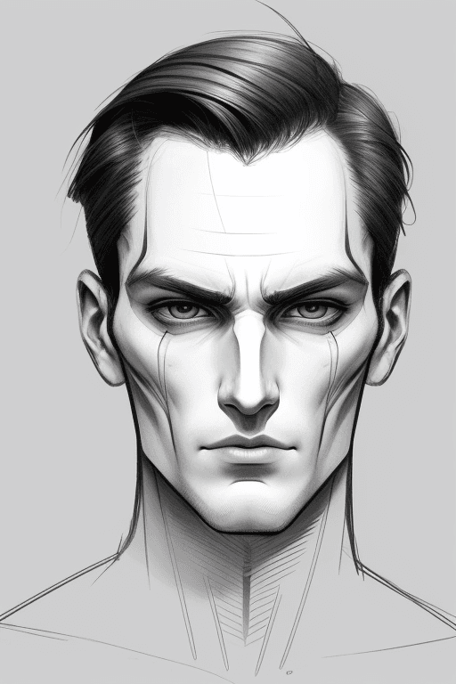 AI generated: sketch of a man's android face, expressive line-work, in the style of beautiful portraits