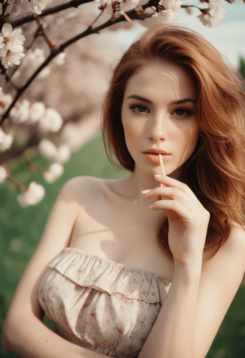 AI generated: analog film photo beautiful young fit woman, long auburn hair, fair complexion, (freckles:0.6), full...