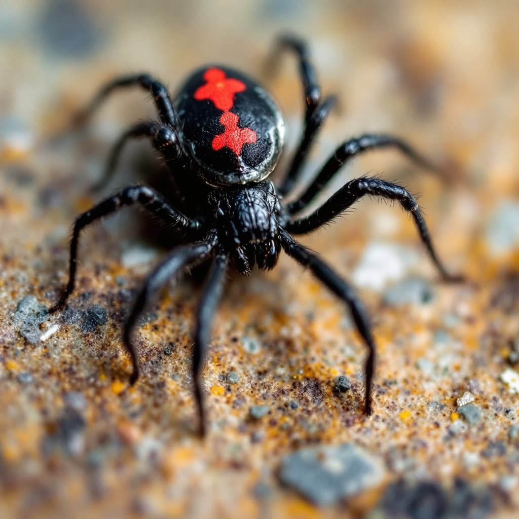 AI generated: photography of a black widow spider, with red spots