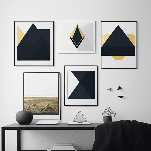 AI generated: simple geometric patterns Scandinavian Style Set of 3 Prints in Art Print in Black empty frame mocku...