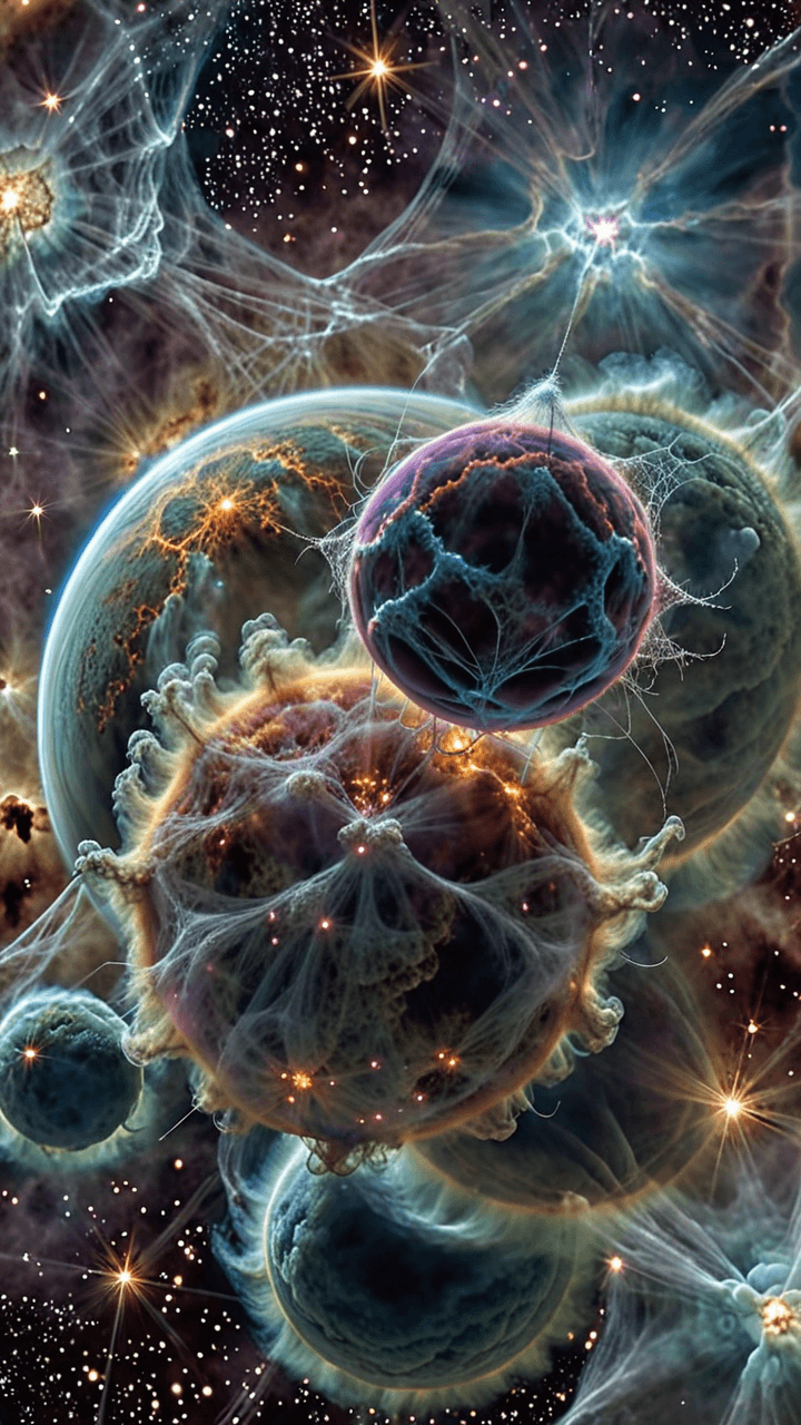AI generated: A view of galaxies in a parallel universe where the known rules of nature do not apply. Fuzzy nebula...