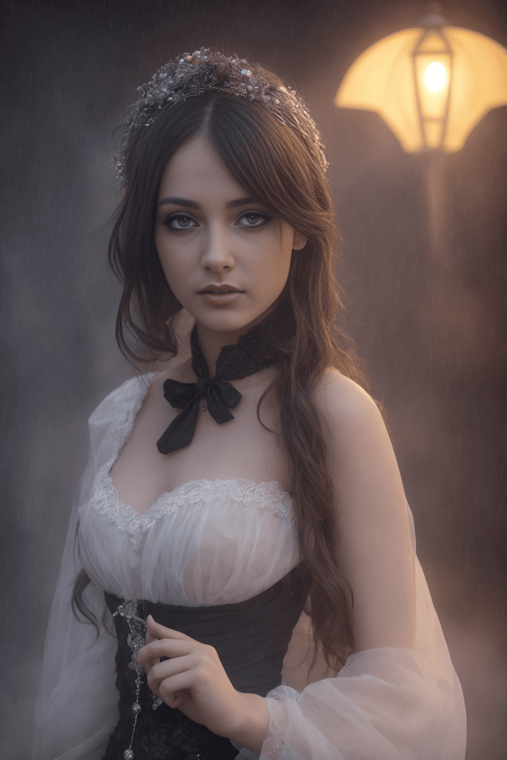 AI generated: stunning, fantasy, victorian london market, gorgeous, stunningly beautiful young woman, selling oyst...