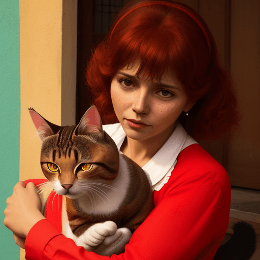 AI generated: señorita con un gato rojo