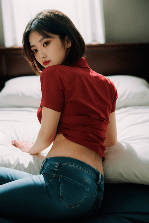 AI generated: (25:1.3) year old (sexy:1.3) (asian:1.1) (woman:1.1) with (dark:1.2) short hair, red eye shadow, wea...