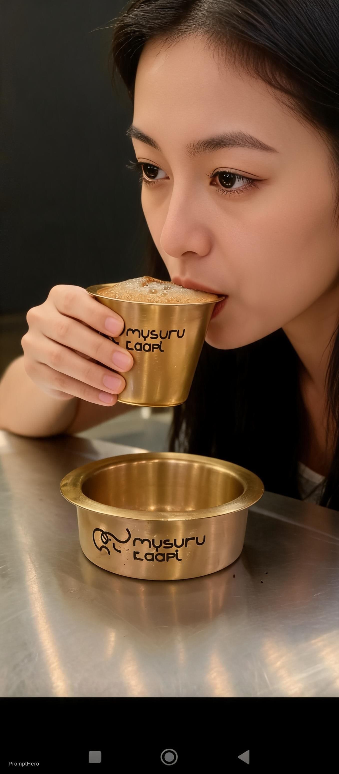 AI generated: a woman drinking coffee