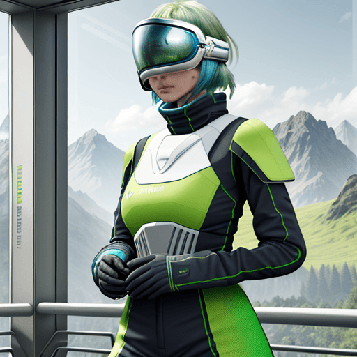 AI generated: Photo of a ultra realistic future green space outfit, die buchstaben ESS auf dem aunzug sichtbar, fa...