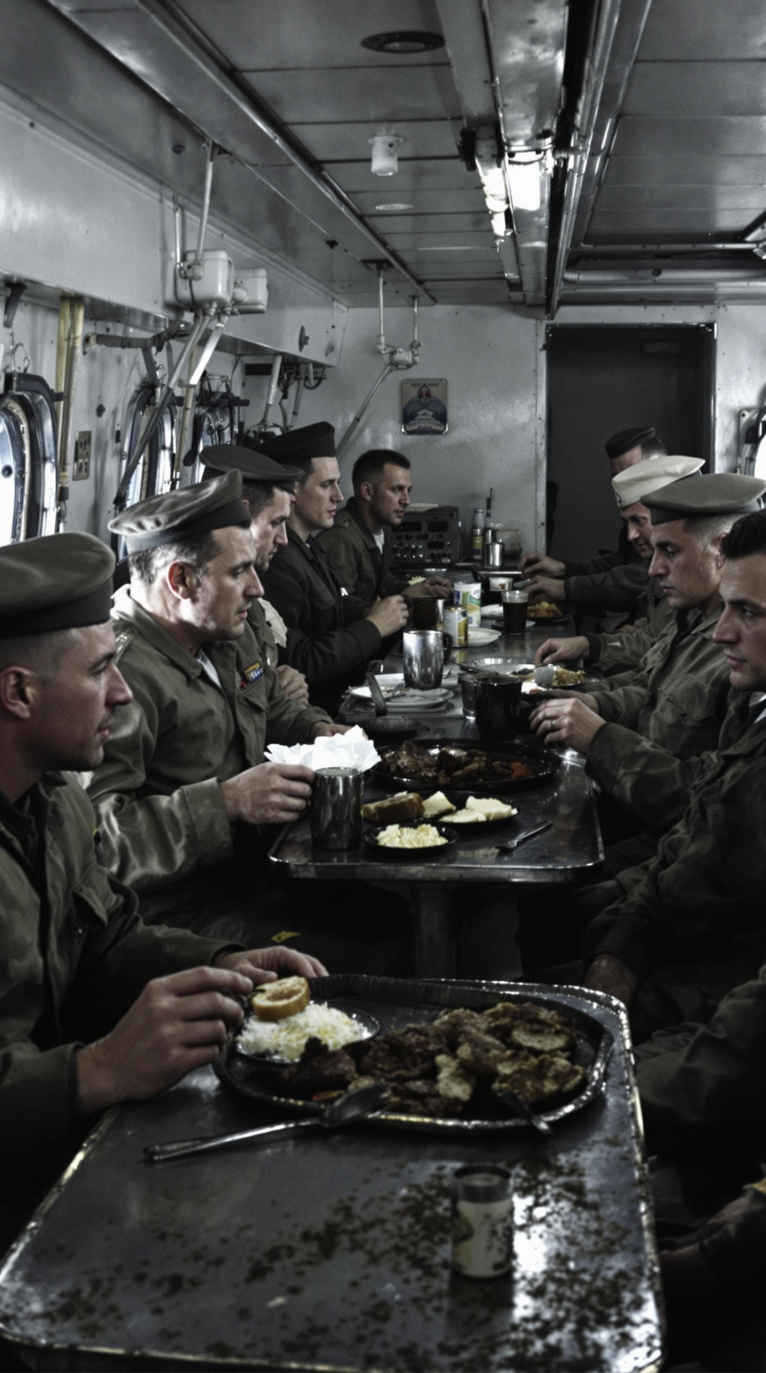 AI generated: You sit at a cramped metal table in the submarine's mess hall, your steel tray holding a simple meal...