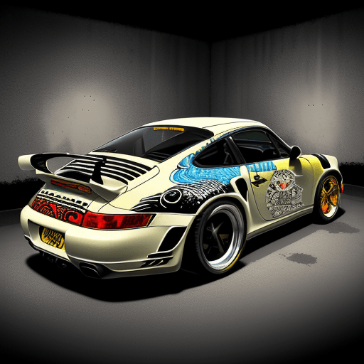 AI generated: porshe carrera 911, in the style of graffiti-influenced style, cartoonish humor, celestialpunk