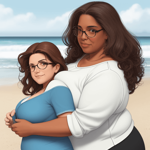 AI generated: a large woman, with pronounced and soft curves. small waist, with reading glasses and brown eyes, ve...