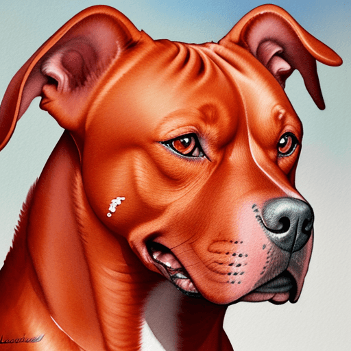 AI generated: a watercolor painting of a red pitbull dog, an airbrush painting by Lorraine Fox, featured on devian...