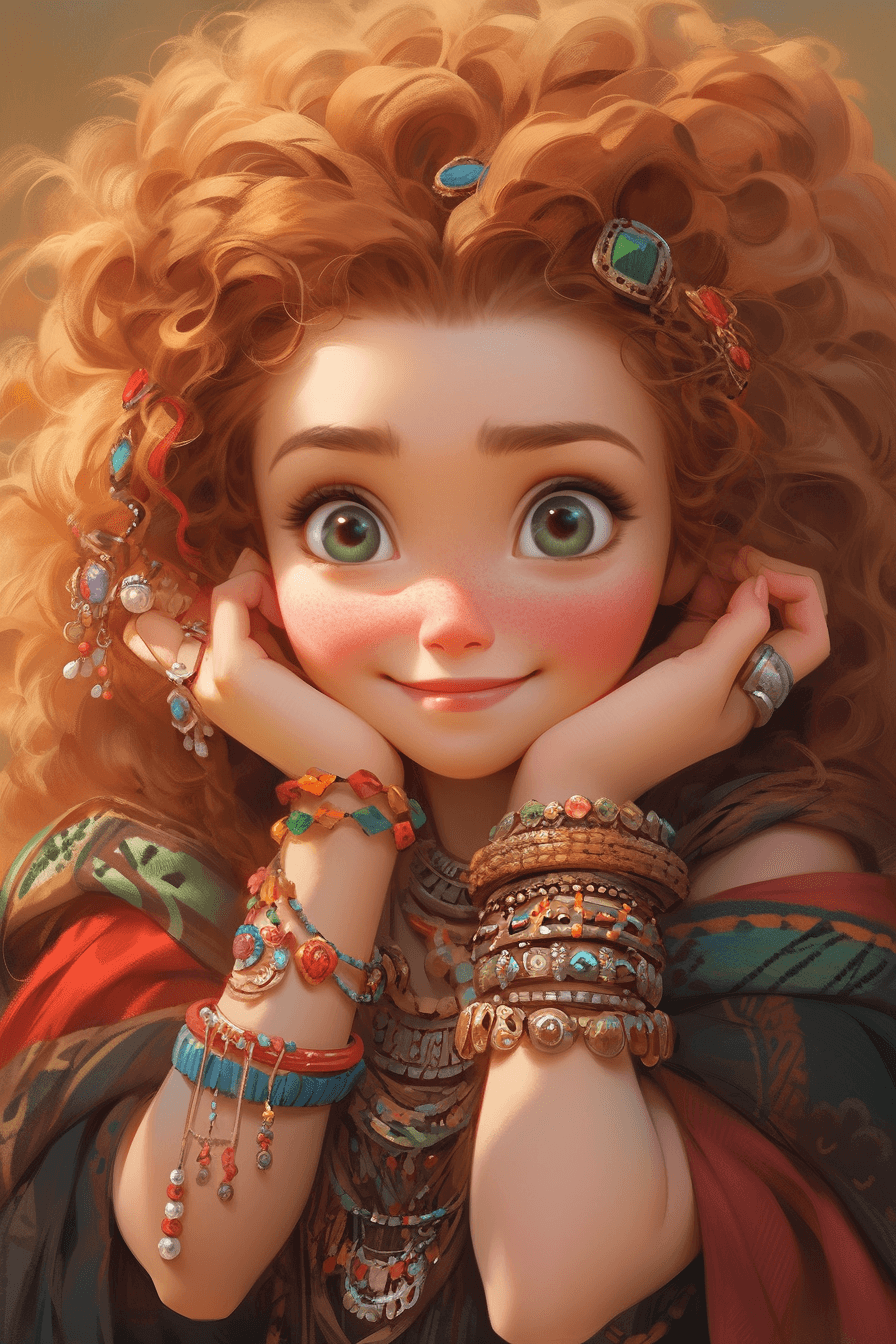 AI generated: A playful and mischievous movie character, Disney style, with whimsical makeup, oil painting by Ivan...