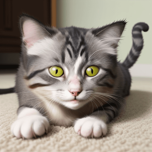 AI generated: a cat smiling like if he had told the baby to vomit on the carpet
