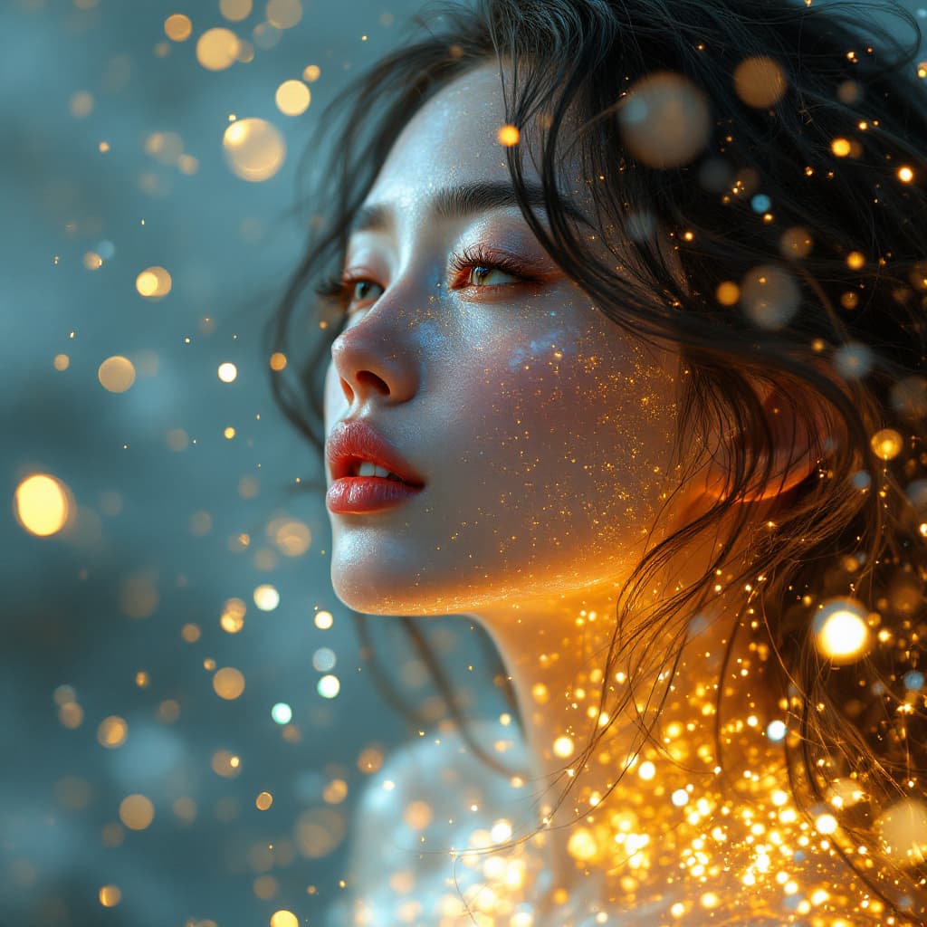AI generated: A photorealistic 4K image of a korea model with transparent, crystal-like skin, beautiful face, full...