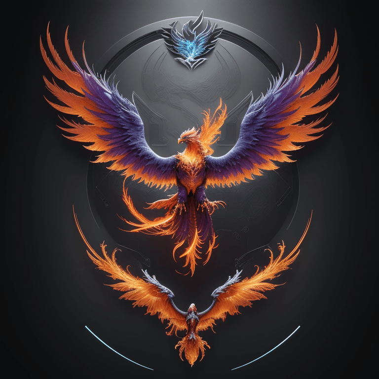 AI generated: Design a sleek and futuristic logo with a close-up shot of a Tech Phoenix, intricately showcasing el...