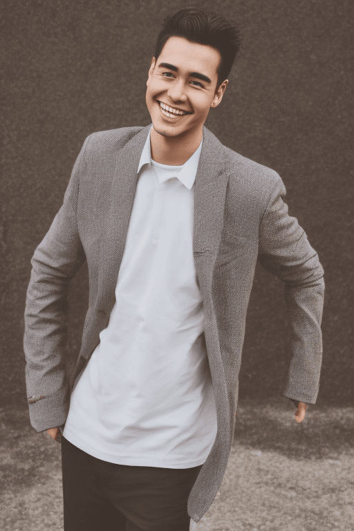 AI generated: men in his 20s. We see the man full body. Detailed. The man dancing. the man sports wear, white back...