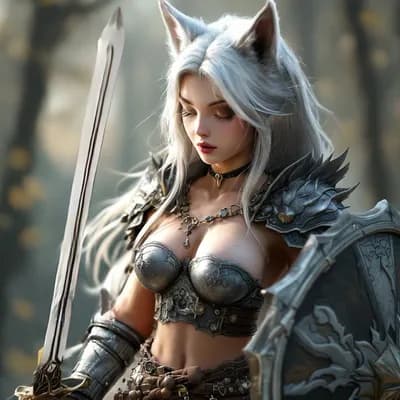 AI generated video: Posing with the sword, licking it.