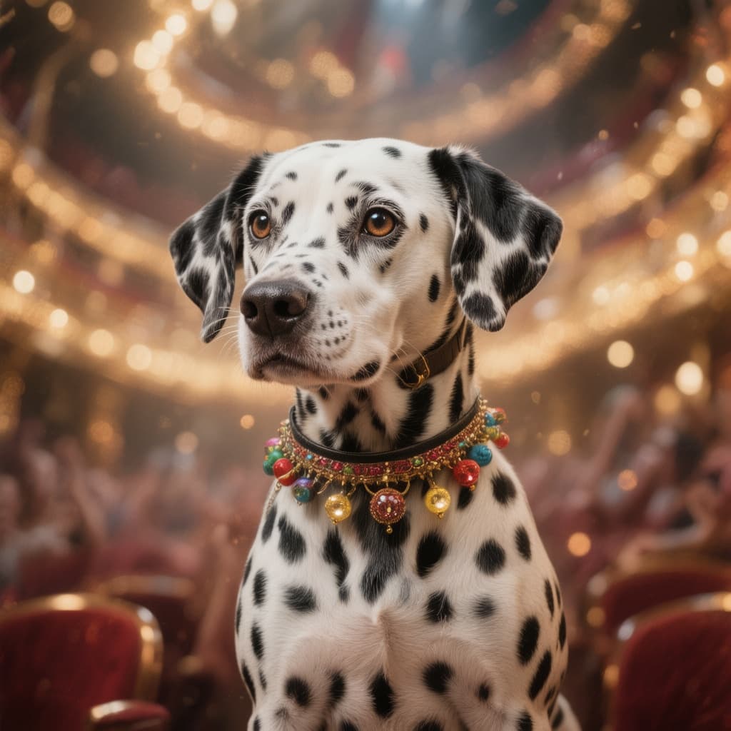 AI generated: clockwork Dalmatian circus star

