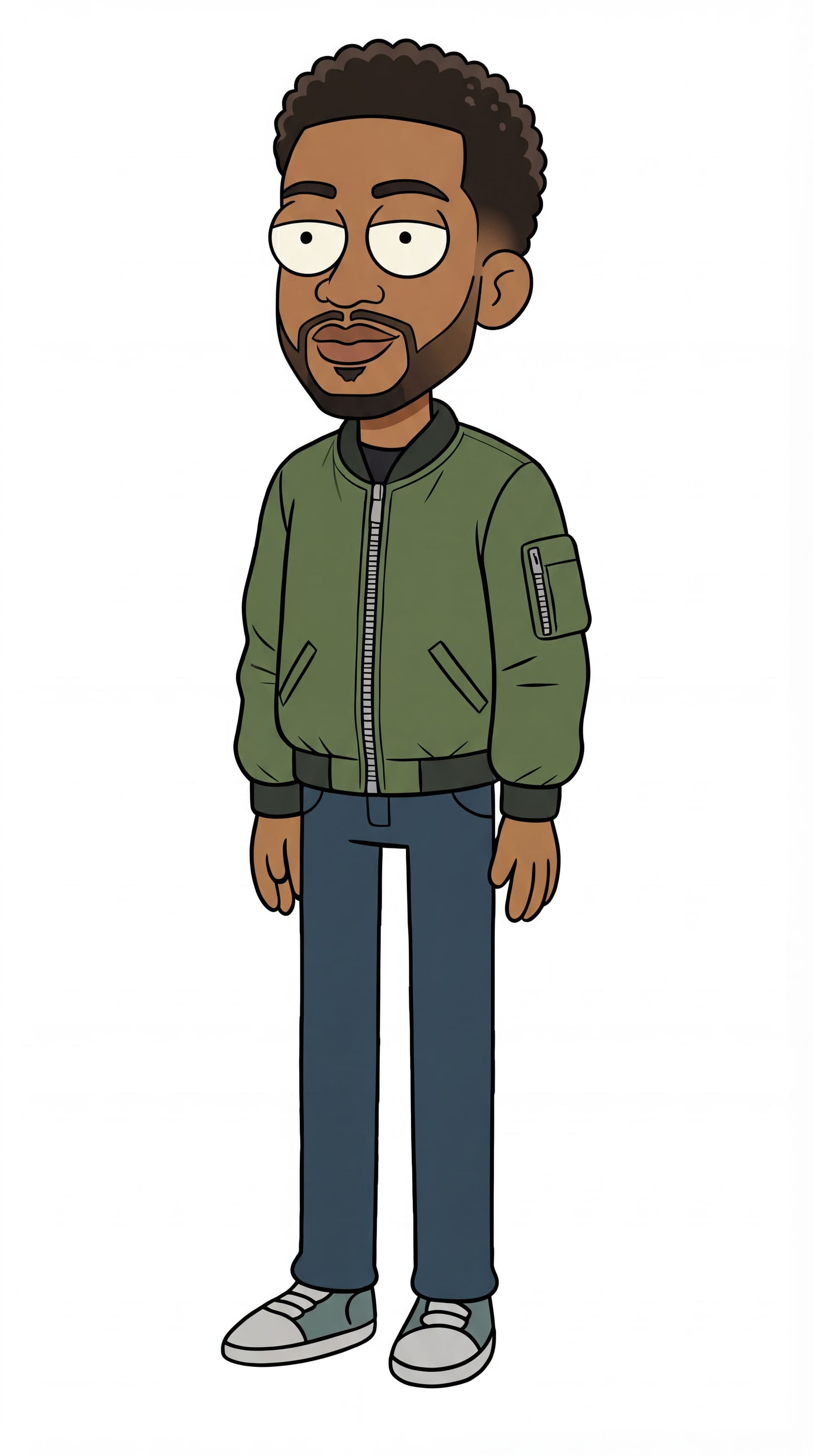 AI generated: fix his hair make it shorter slightly and refine the outlines to be clean. make him a shade or two l...