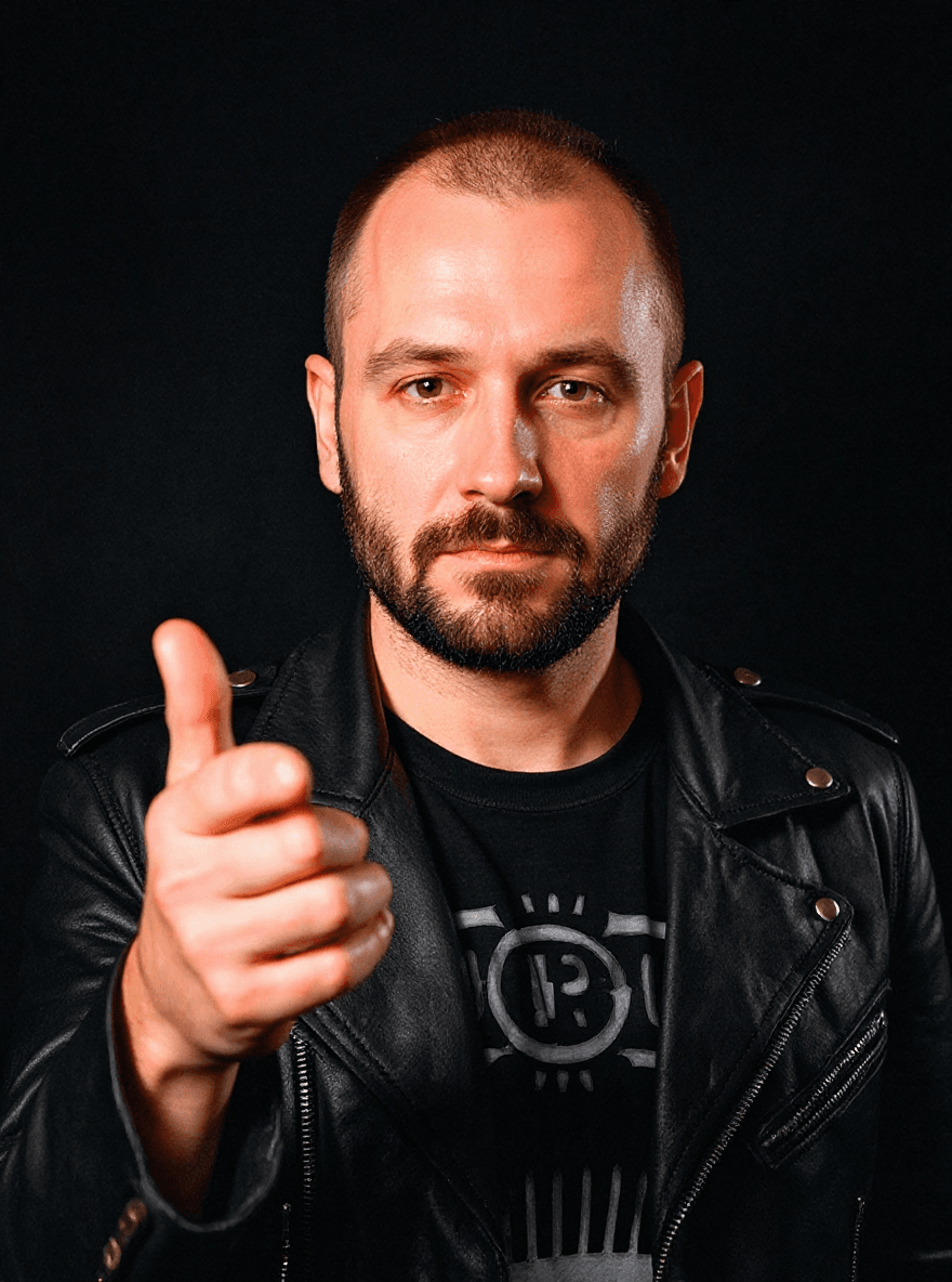 AI generated: Let's combine faces from two input images. The first one is Ruslan Purgen from punk group Purgen. Th...