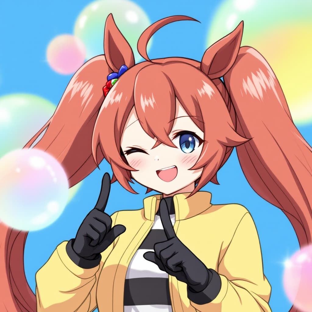 AI generated: made_of_bubbles, twintails, bubble gum fellow \(umamusume\), 1 girl, solo, umamusume, animal_ears, b...