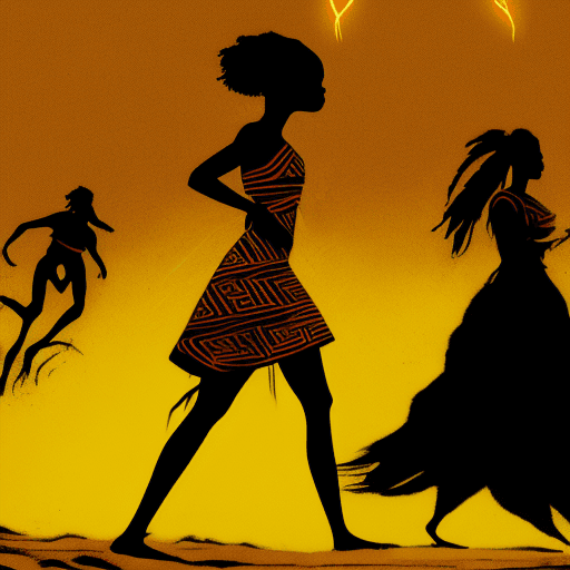 AI generated: black girl in her 20s walking barefoot clutching her traditional dress, angry face, "VUKANI!" text b...