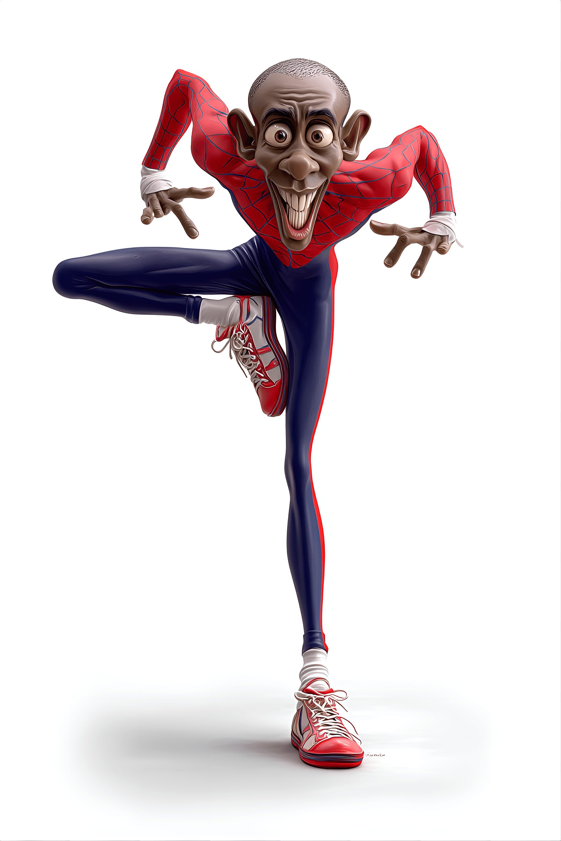 AI generated: funny caricature, wacky contortionist, male, 30 years old, flexible, energetic, odd, extremely lanky...