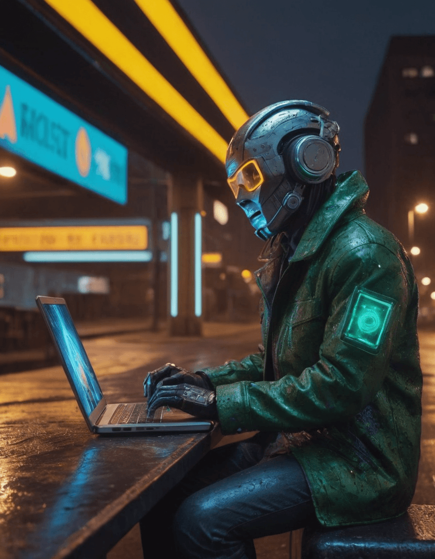 AI generated: A hyper-realistic scene at a dystopian cyberpunk bus stop at night, cinematic 8k 3D rendering. A hig...