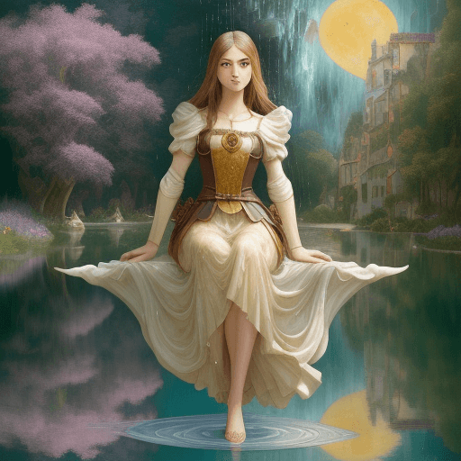 AI generated: Bruguel and ((Waterhouse)) style. Full body ((woman)), with a perfect and ((beautiful face)), in a s...