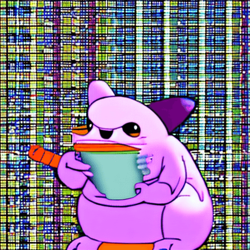 AI generated: Slowpoke pokemon smoking a pipe, sipping purple syrup