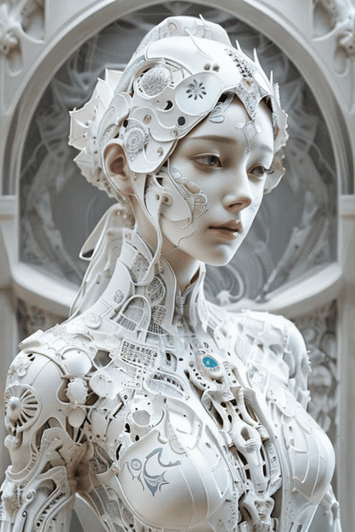 AI generated: a woman with a white body and a white headpiece on her head and a white bodysuit on her chest,Artger...