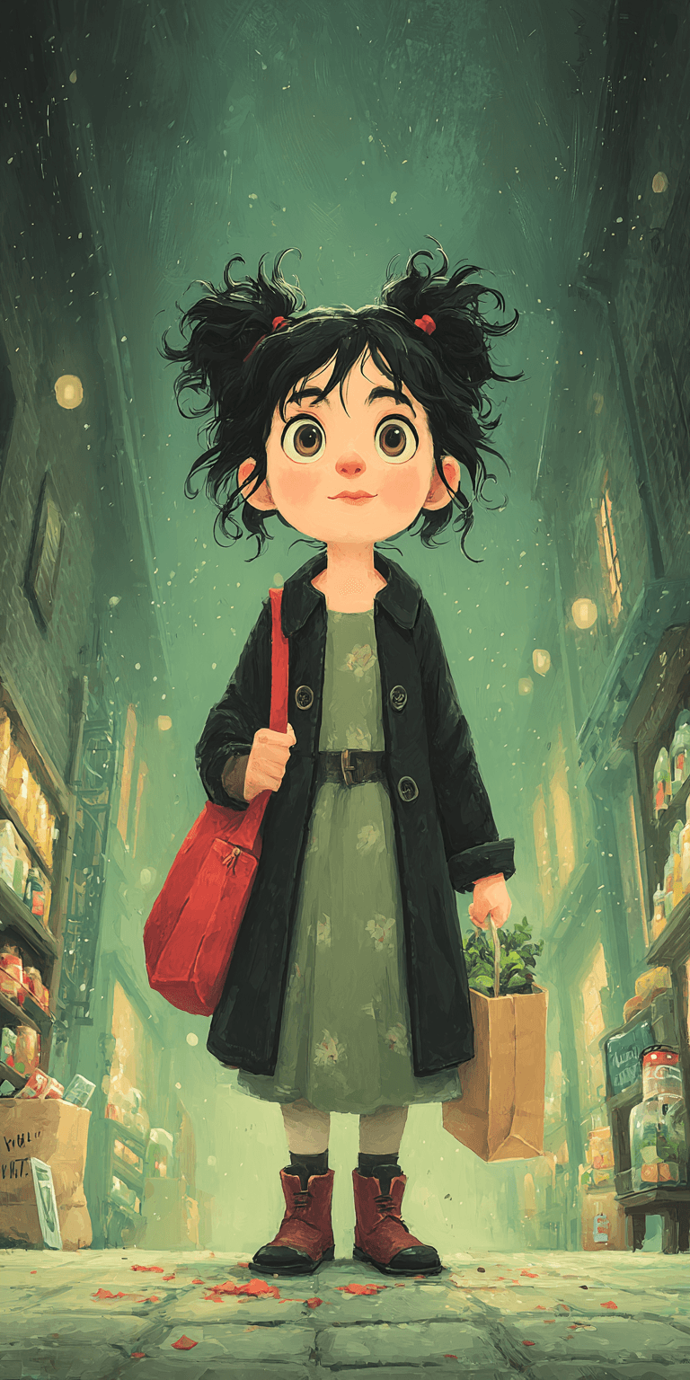 AI generated: an illustration of a girl walking down a street, in the style of disney animation, pre-world war ii ...