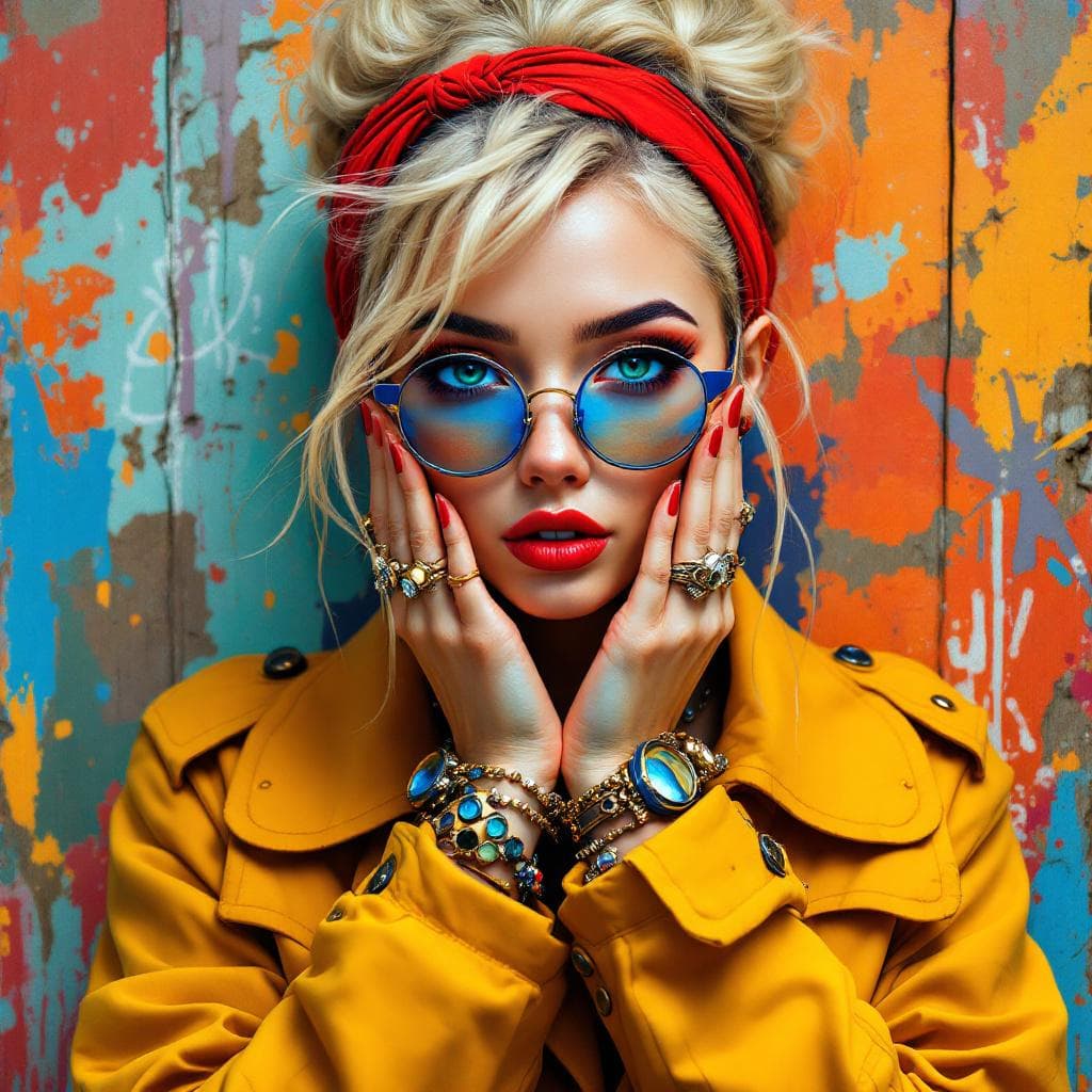 AI generated: highly stylized, ultra detailed, aesthetic colorful graffiti painting on an old cracked, colorful wo...