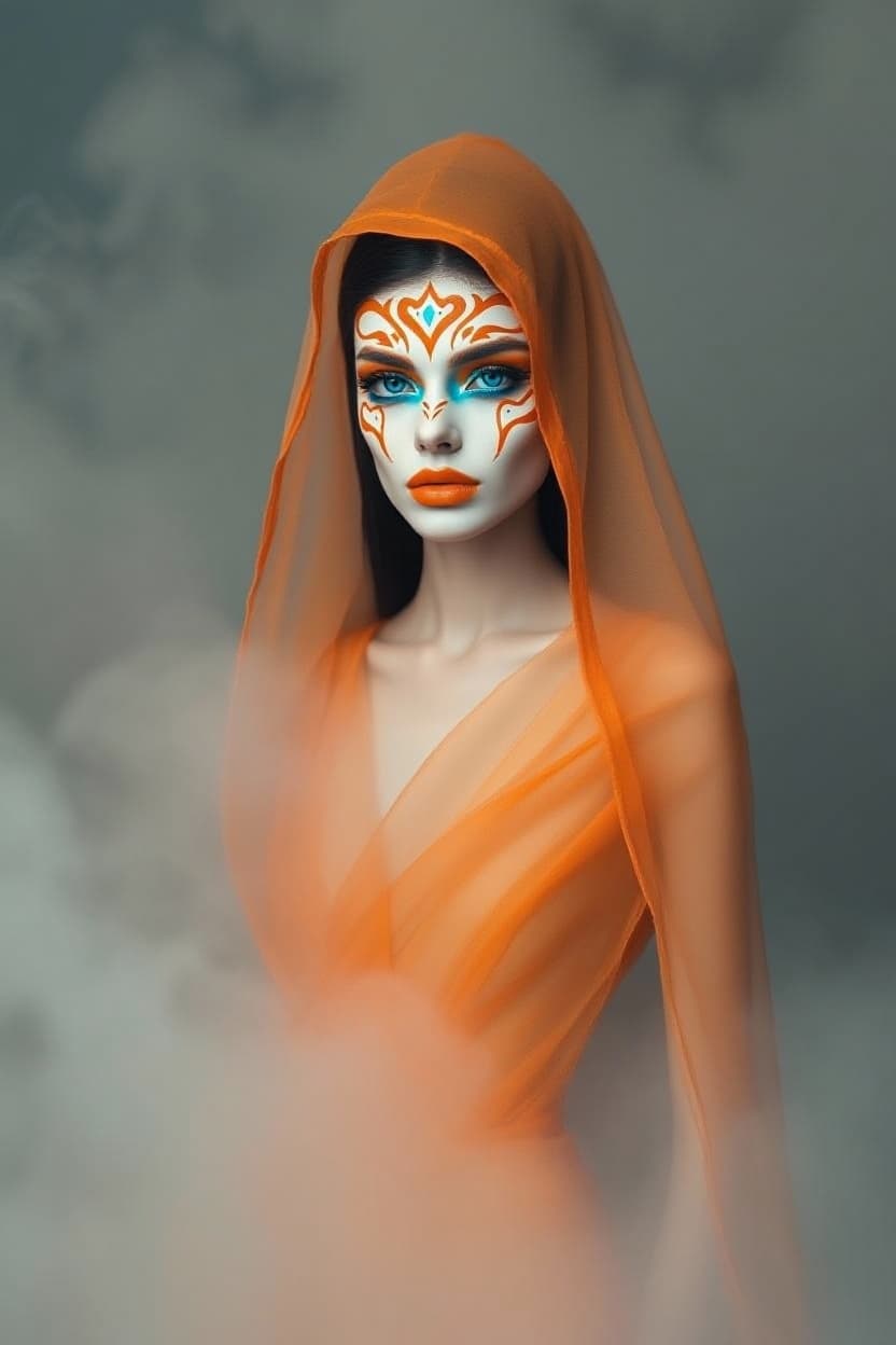 AI generated: "Fine art fashion photography. Full-hight vertical portrait, gorgeous lithe supermodel, intricate or...