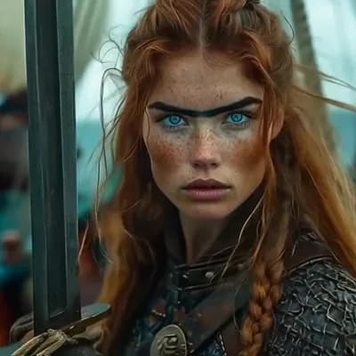 AI generated video: Incredibly beautiful Norwegian with blue eyes, long eyelashes, black eyeliner, freckles. female viki...