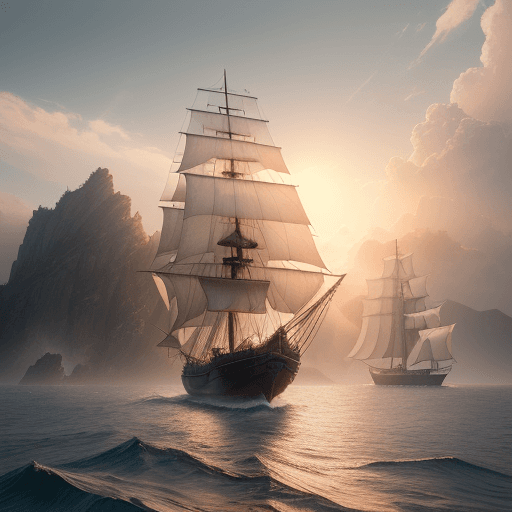 AI generated: Photo of a ultra realistic sailing ship, dramatic light, pale sunrise, cinematic lighting, battered,...