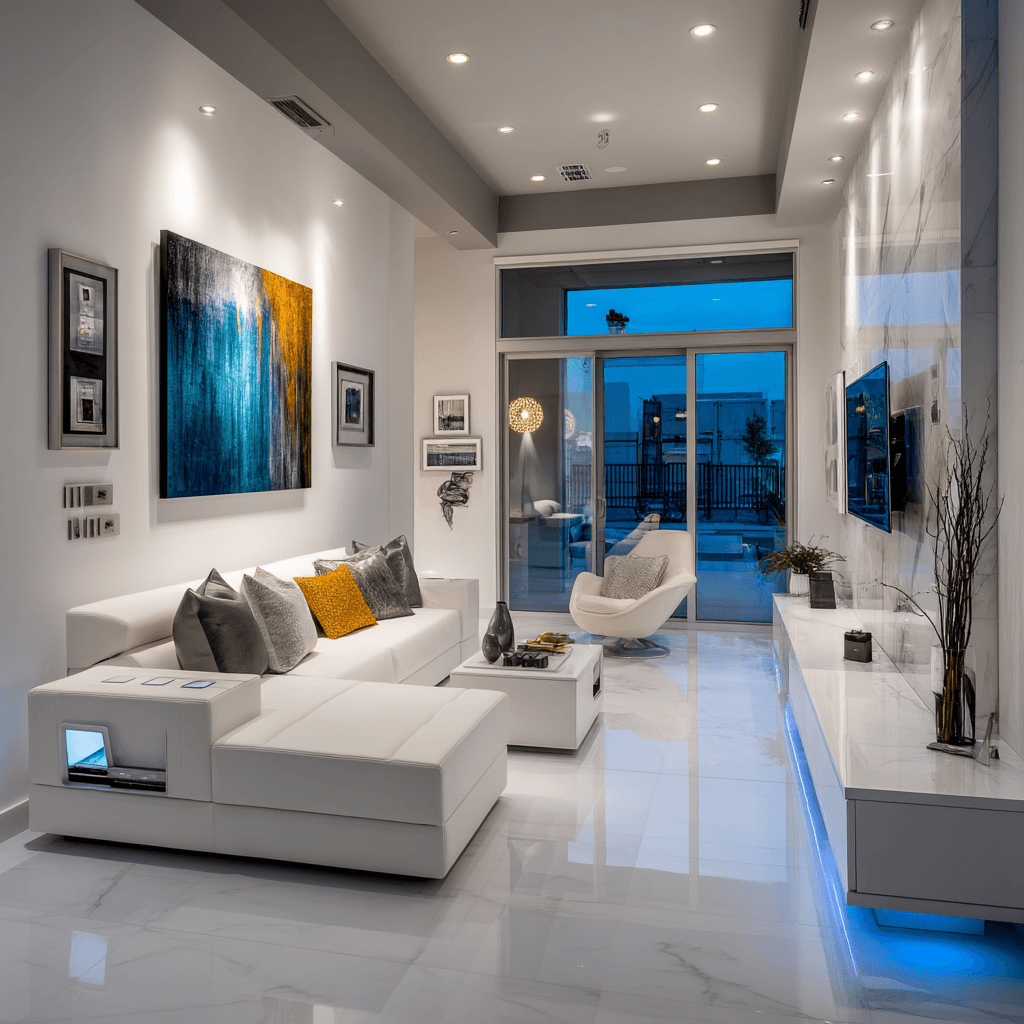 AI generated: photography, contemporary influence style, interior design, ergonomic furniture, hightech appliances...