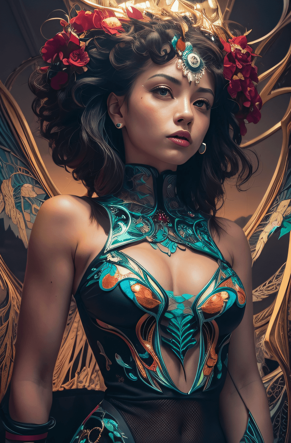 AI generated: complex ultra detailed beautiful death angel, biomechanical cyborg, analog 150 mm lens, beautiful na...