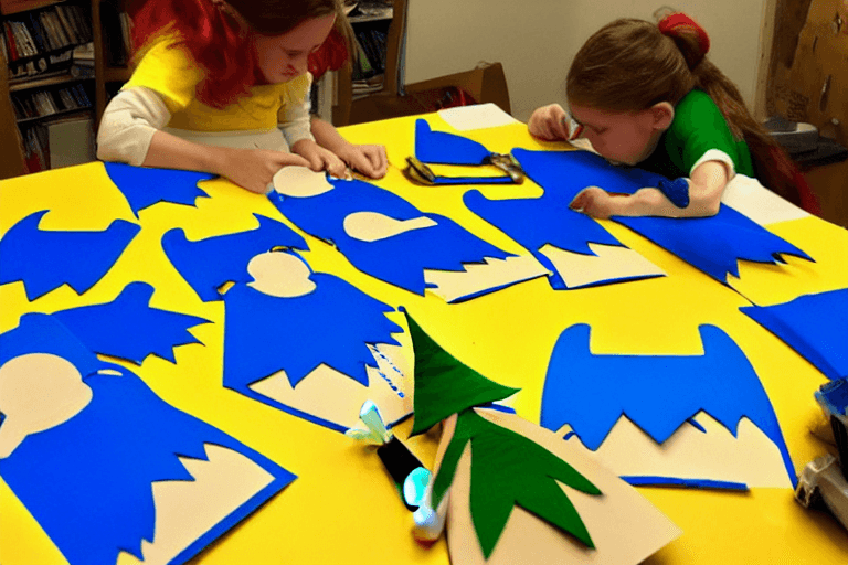 AI generated: 10 thousand elves working on writing photographic blue and yellow