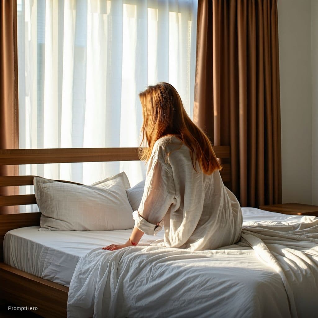AI generated: A photorealistic, high-detail image of a woman with long, flowing copper hair, seen from a rear view...