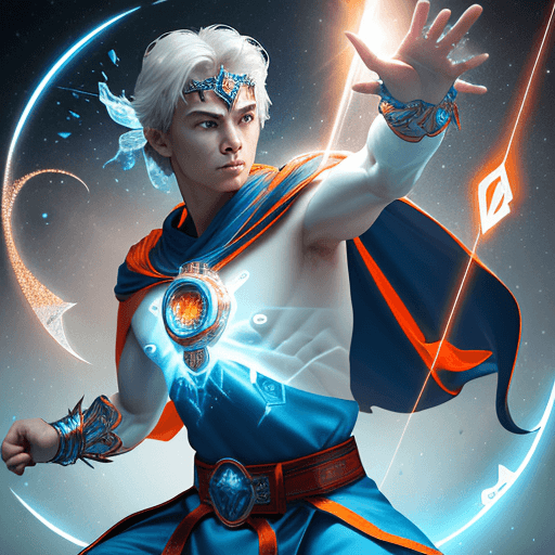 AI generated: white full background l, icon representing hero the Moondiver, natural color, magic runes decoration...