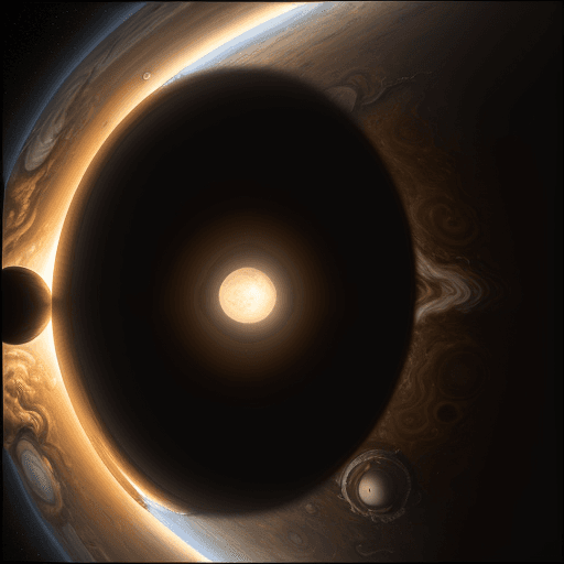 AI generated: detailed photo ultrarealistic of very big jupiter, io and titan, space station on the front, dramati...