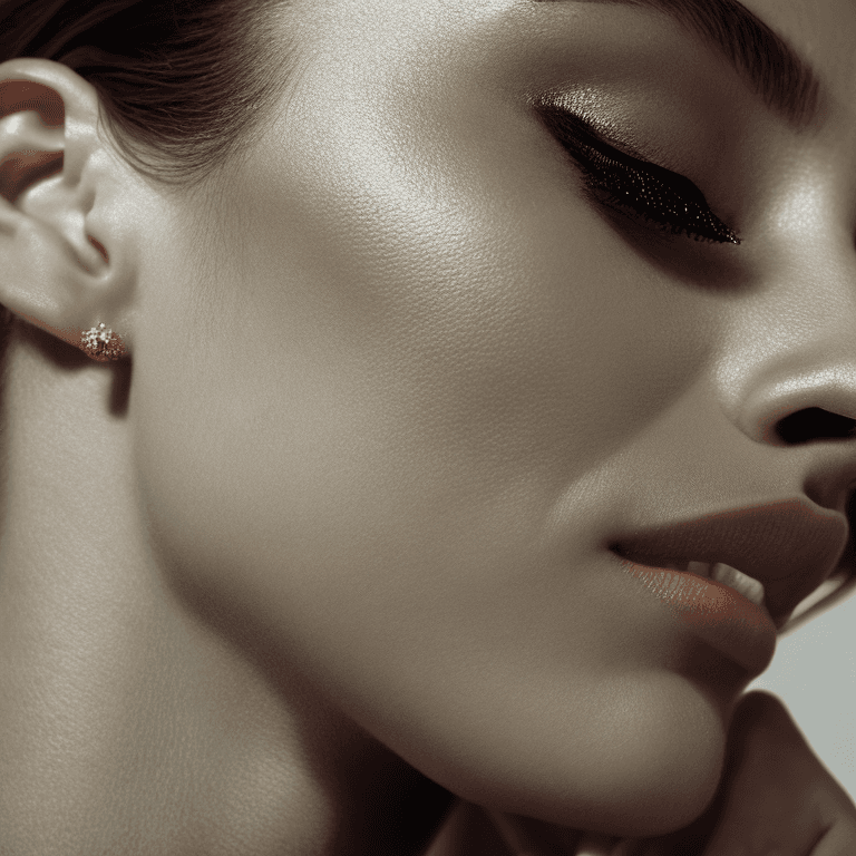 AI generated: cinematic medium closeup of a slim european woman, (hyper detailed skin), closed eyes