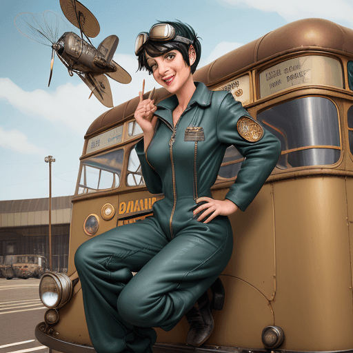 AI generated: a full body portrait of a cute female machanic  with black hair and a pixie cut wearing old fashione...