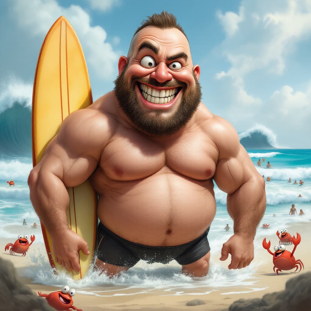 AI generated:  a humorous, exaggerated caricature of Greek minister Evagelos Marinakis. His face has oversized, in...